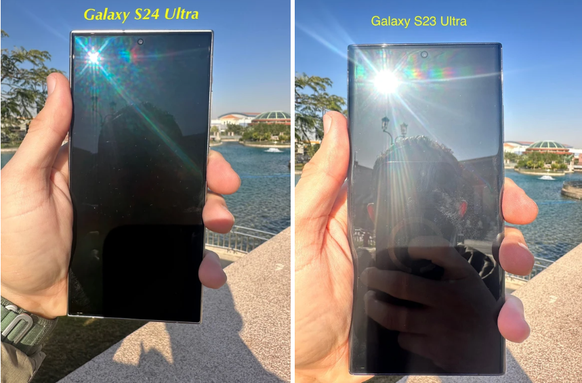 Galaxy S24 Ultra (left) vs.  S23 Ultra: Both devices without screen protector.
