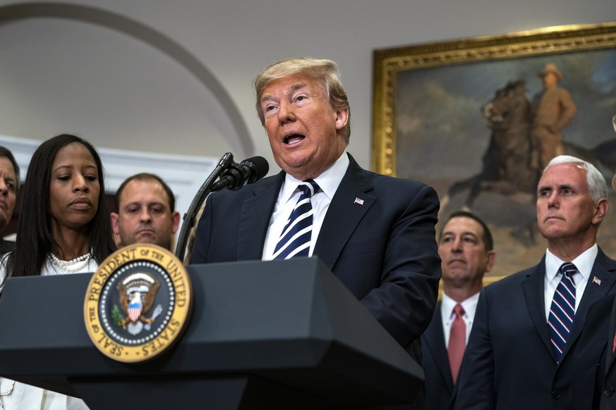 epa06760720 US President Donald J. Trump speaks about his canceling the summit in Singapore with North Korean leader Kim Jong Un in the Roosevelt Room of the White House in Washington, DC, USA 24 May  ...