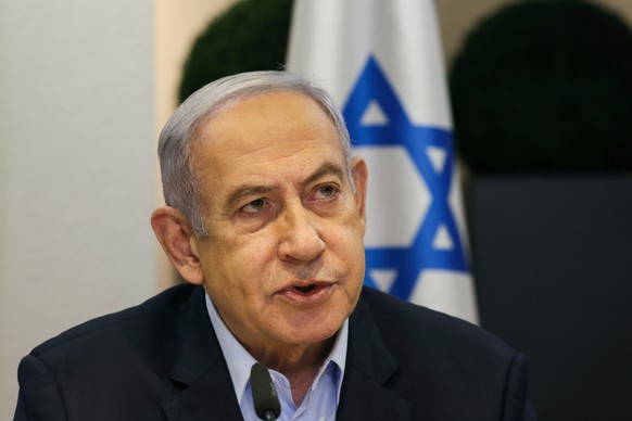 epa11253801 (FILE) - Israeli Prime Minister Benjamin Netanyahu convenes the weekly cabinet meeting at the Defence Ministry in Tel Aviv, Israel, 07 January 2024 (reissued 31 March 2024). Israeli Prime  ...