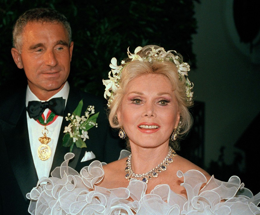 Actress Zsa Zsa Gabor appears with her eighth husband, Prince Frederic von Anhalt of Munich, on their wedding day in Los Angeles, Aug. 15, 1986. Zsa Zsa Gabor can celebrate her 90th birthday on Tuesda ...