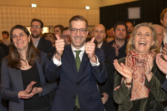 Stephanie Eymann, Regierungsraetin Basel-Stadt (LDP), Conradin Cramer, Regierungsrat Basel-Stadt und Kandidat fuer das Regierungspraesidium (LDP) und Nationalraetin Patricia von Falkenstein (LDP), von ...