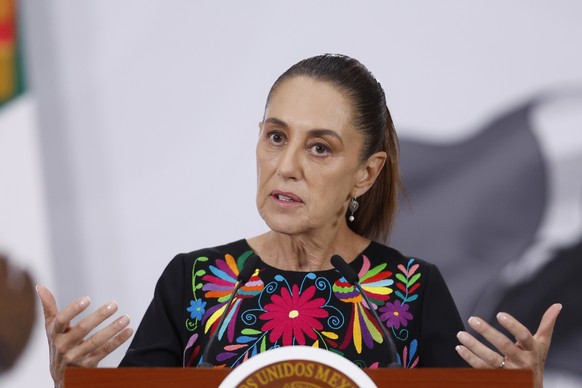 epa12957558 Mexican President Claudia Sheinbaum speaks during a press conference at the National Palace in Mexico City, Mexico, 14 May 2026. Sheinbaum stated that the United States has rejected 36 ext ...