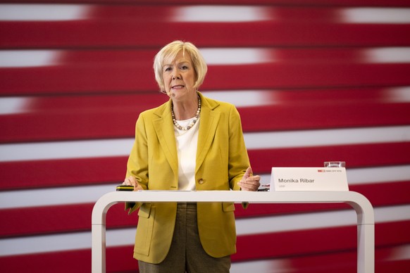 KEYPIX - Verwaltungsratspraesidentin Monika Ribar spricht an der Jahresmedienkonferenz der Schweizerischen Bundesbahnen (SBB), am Mittwoch, 11. Maerz 2026, am Hauptsitz der SBB in Bern. (KEYSTONE/Anth ...