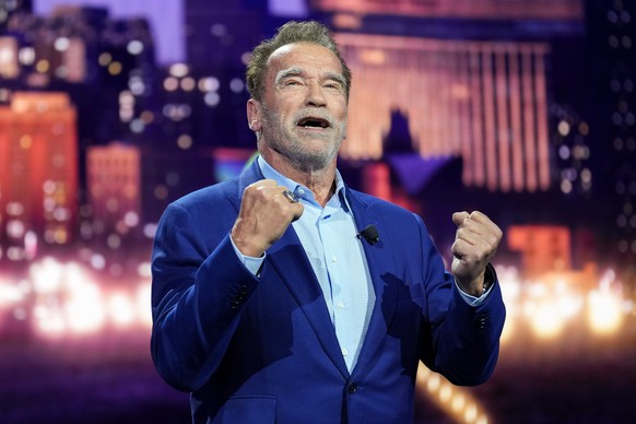 Arnold Schwarzenegger speaks Wednesday, Jan. 4, 2023, in Las Vegas, during an event before the opening of the CES tech show. (AP Photo/Jack Dempsey)
