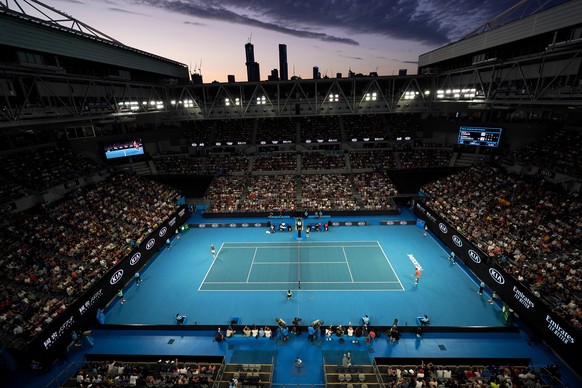 epa08162417 A general view of Melbourne Arena during the third round match between Nick Kyrgios of Australia and Karen Kachanov of Russia on day six of the Australian Open tennis tournament in Melbour ...