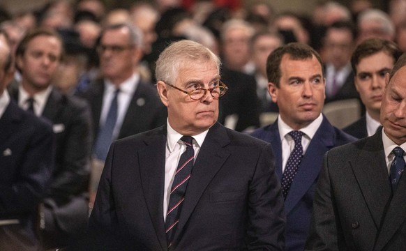 Britain&#039;s Prince Andrew attends a Service of Thanksgiving for the life of Prince Philip, Duke of Edinburgh, at Westminster Abbey in London, Tuesday, March 29, 2022. (Richard Pohle/Pool via AP)