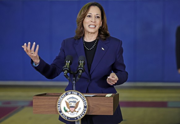 Vice President Kamala Harris speaks to the media after she and the White House Office of Gun Violence Prevention met with families whose loved ones were murdered during the 2018 mass shooting that too ...