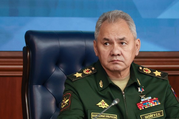 epa11037473 Defence Minister Sergei Shoigu attends an expanded meeting of Russian President Vladimir Putin with the Russian Defence Ministry Board at the Russian National Defence Control Centre in Mos ...