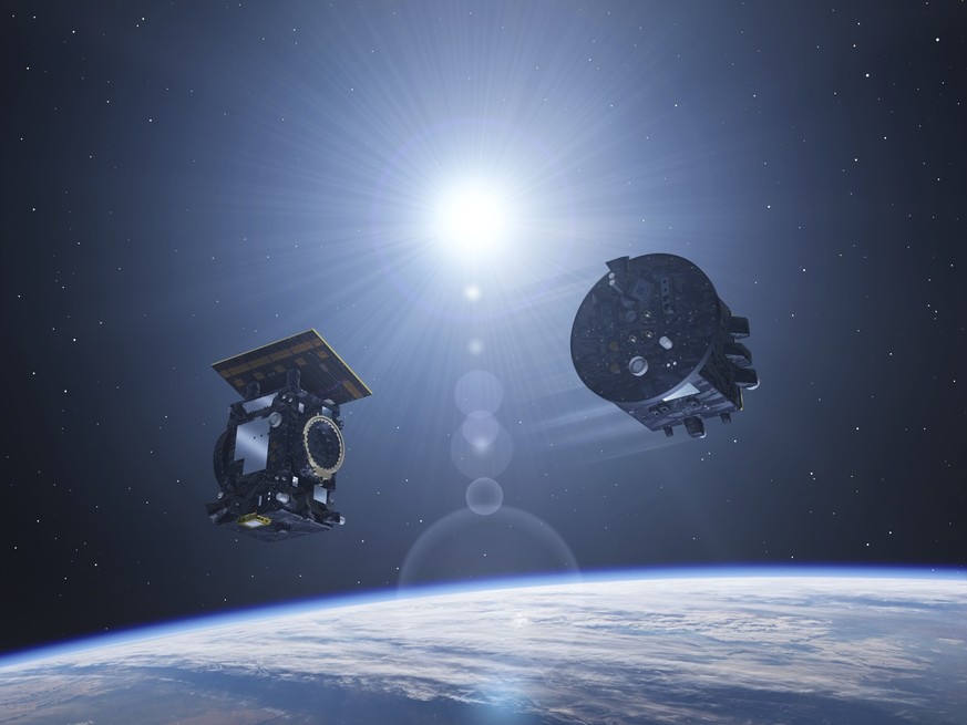Darstellung der Satelliten der Proba-3 Mission der ESA