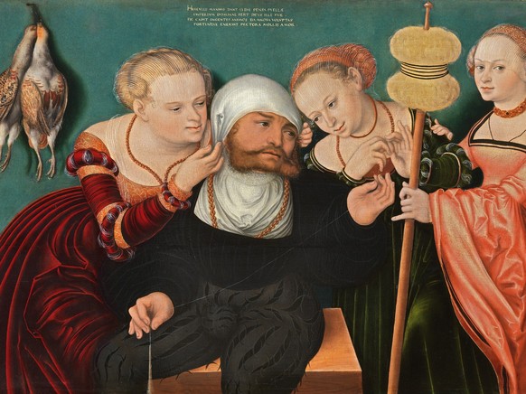 Lucas Cranach der Ältere, 1537.
https://www.museothyssen.org/en/collection/artists/cranach-hans/hercules-court-omphale