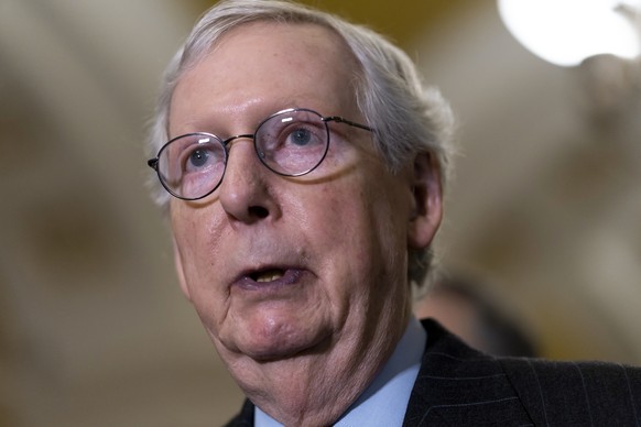 FILE - Senate Majority Leader Mitch McConnell, R-Ky., speaks to reporters after a policy meeting behind closed doors, at the Capitol in Washington, Tuesday, Feb. 28, 2023. (AP Photo/J. Scott Applewhite, ...