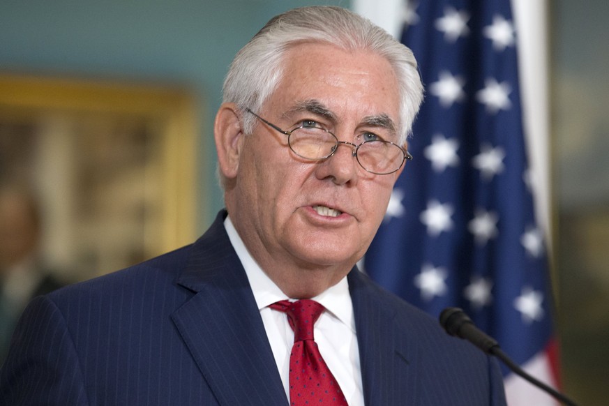 epa06244373 US Secretary of State Rex Tillerson delivers remarks at the State Department in Washington, DC, USA, 04 October 2017. Tillerson denied ever having considered resigning and that he fully su ...
