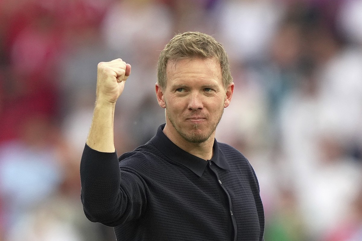 Germany's head coach Julian Nagelsmann reacts during a Group A match between Germany and Hungary at the Euro 2024 soccer tournament in Stuttgart, Germany, Wednesday, June 19, 2024. (Spada/LaPress ...