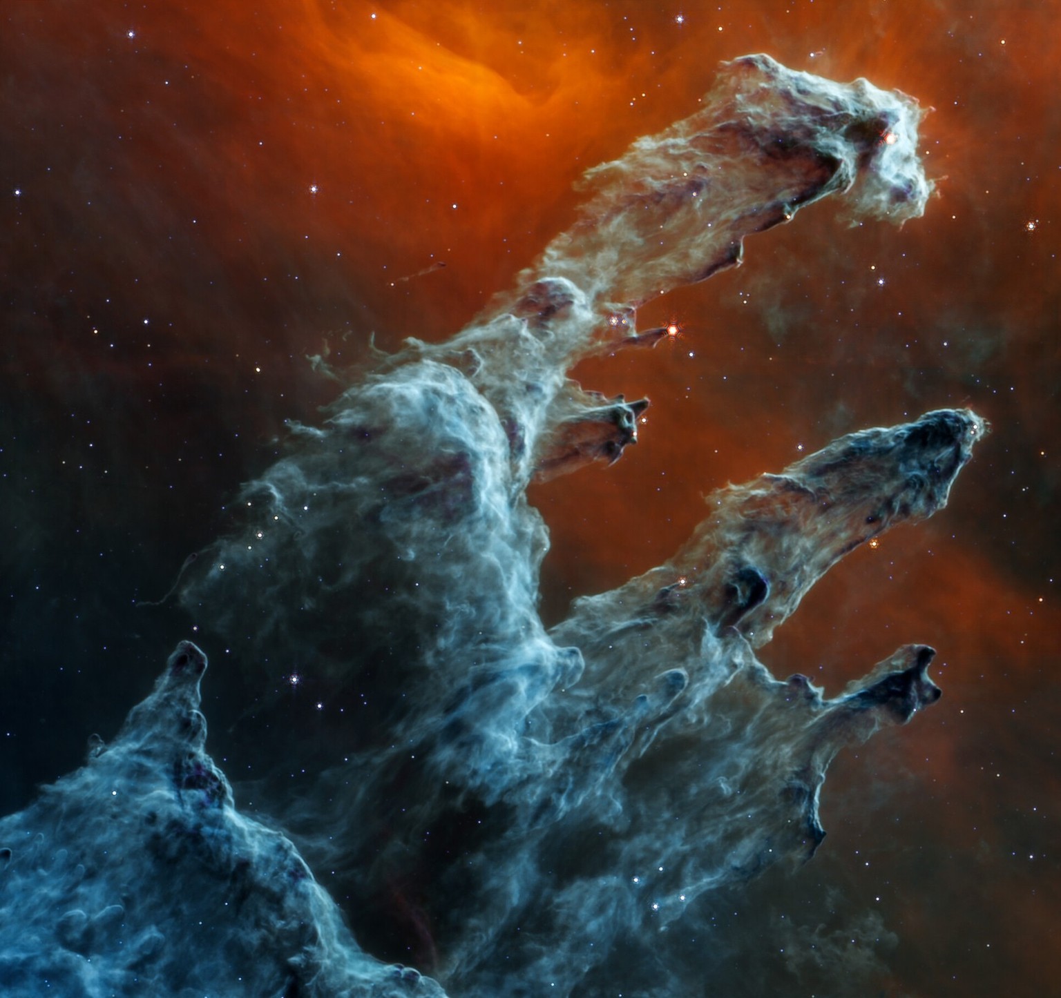 Säulen der Schöpfung, Pillars of Creation, Aufnahme des James-Webb-Teleskops.