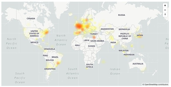 Die englische Seite downdetector.co.uk meldet Google-Fehlermeldungen auf allen Kontinenten. (Stand 13.30 Uhr)