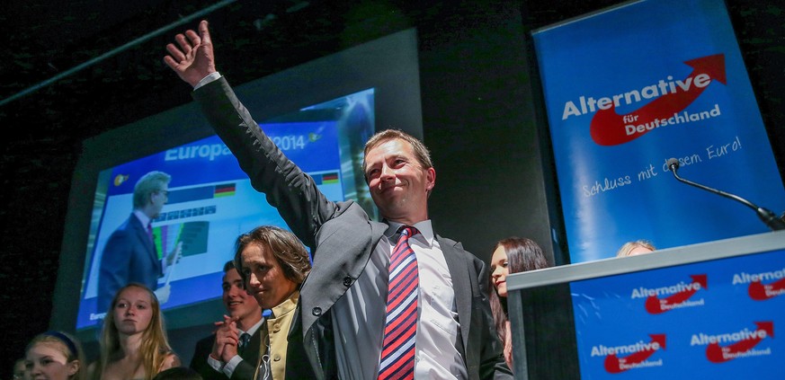 AfD-Parteichef Lucke gibt sich nach der Hochrechnung überschwänglich.