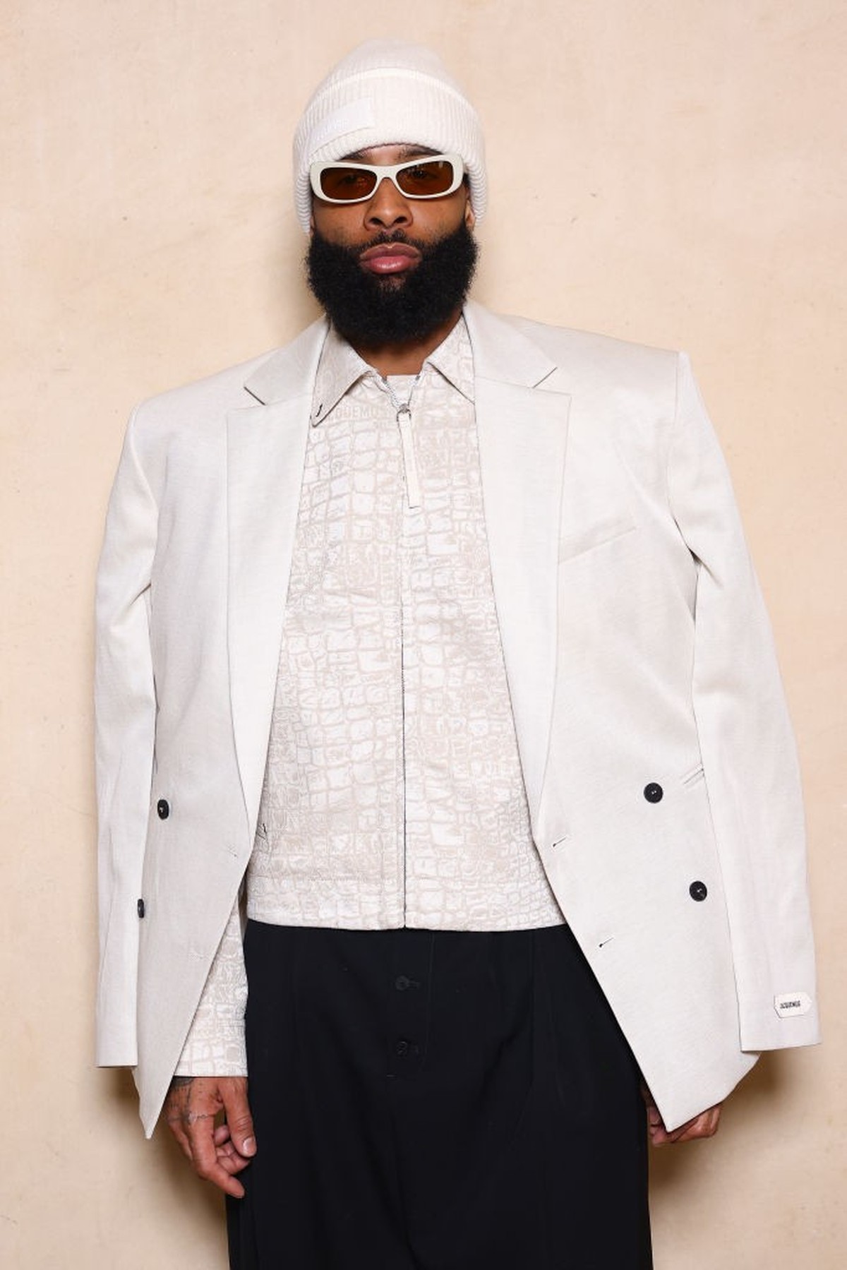 PARIS, FRANCE - JANUARY 26: (EDITORIAL USE ONLY - For Non-Editorial use please seek approval from Fashion House) Odell Beckham Jr. attends the Jacquemus Menswear Fall-Winter 2025/2026 show as part of  ...