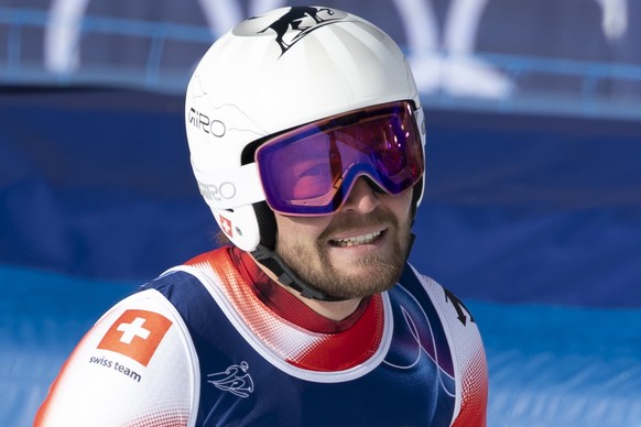 epa12711856 Switzerland's Alexis Monney reacts in the finish area during the men's Alpine Skiing Downhill race at the 2026 Olympic Winter Games at the Stelvio Ski Center in Bormio, Italy, 07 ...