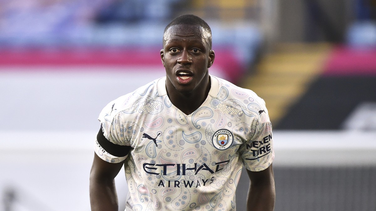 FILE - Manchester City's Benjamin Mendy during the English Premier League soccer match between Leicester City and Manchester City in Leicester, England, Saturday, April 3, 2021. (AP Photo/Rui Vie ...