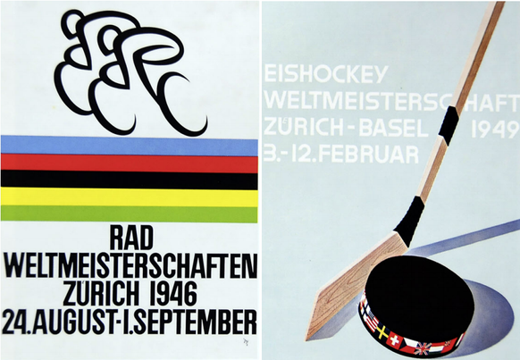 Olympia-Silber und -Bronze 1948 für Plakate zur Rad- und Eishockey-WM.