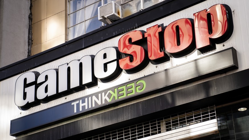 FILE - This Jan. 28, 2021, file photo, shows a GameStop store in New York. Shares of GameStop are surging before the market open on Friday, April 1, 2022, after the video game company said that it pla ...