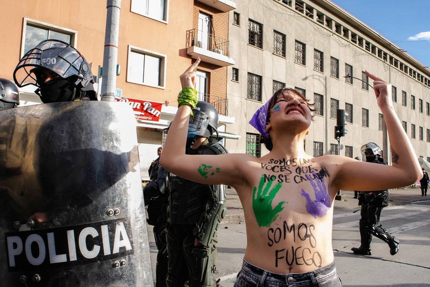 March 8, 2022, Medellin, Colombia: Women take part in the international women s day demonstrations then ended in clashes between radical activists and Colombian riot police Medellin Colombia - ZUMA Wo ...