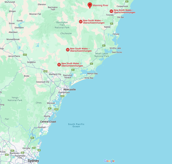 Überschwemmungen in NSW, Australien. 20./21. Mai. Manning River.