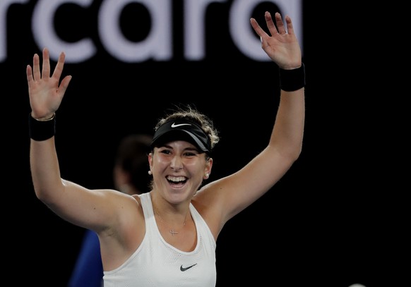 Switzerland&#039;s Belinda Bencic reacts after defeating United States&#039; Venus Williams during their first round match at the Australian Open tennis championships in Melbourne, Australia, Monday,  ...