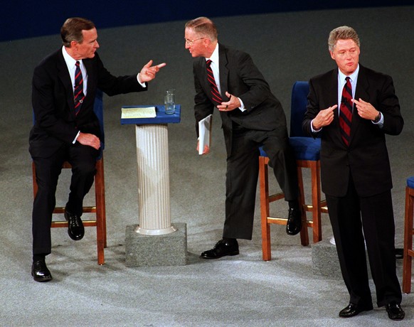 Dreierdebatte 1992: George Bush Senior, Ross Perot und Bill Clinton.