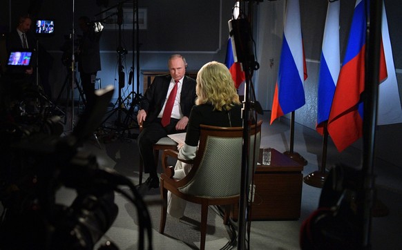 In this Saturday, June 3, 2017, photo released Monday, June 5, 2017, Russian President Vladimir Putin faces with Megyn Kelly during an interview with NBC&#039;s &quot;Sunday Night with Megyn Kelly&quo ...