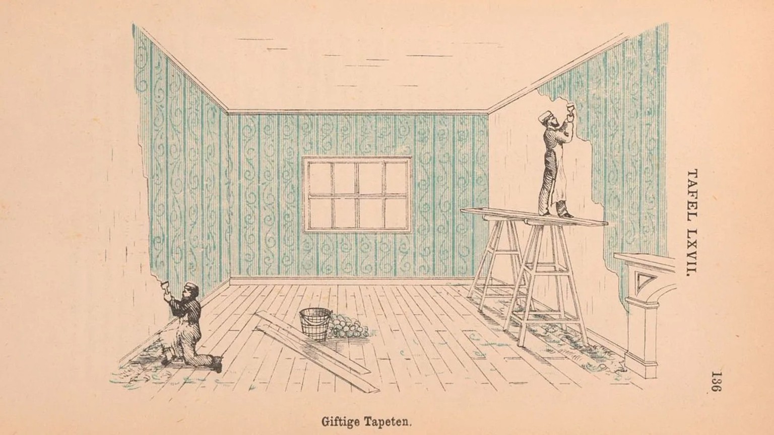 Illustration in der deutschen Ausgabe von Thomas Pridgin Teales Aufklärungswerk, das vor den Gefahren giftiger Stoffe im Alltag warnte.