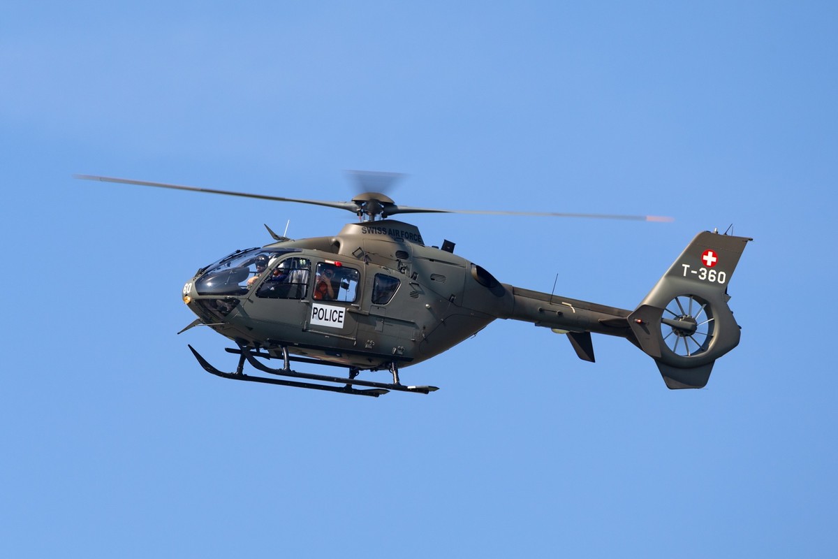 Payerne, Switzerland - September 5, 2014: Swiss Air Force Eurocopter EC-635P military helicopter.