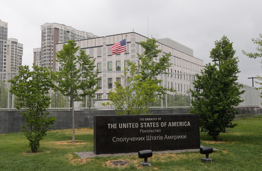 epa09705618 (FILE) - A general view of the US Embassy in Kiev, Ukraine, 08 June 2017 (Reissued 23 January 2022). The US State department announced the reduction of staff levels in their embassy in Kyi ...