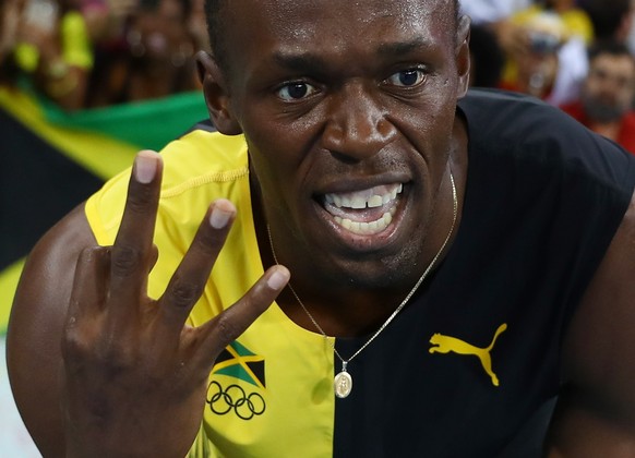 2016 Rio Olympics - Athletics - Final - Men&#039;s 4 x 100m Relay Final - Olympic Stadium - Rio de Janeiro, Brazil - 19/08/2016. Usain Bolt (JAM) of Jamaica celebrates winning the Jamaican team&#039;s ...