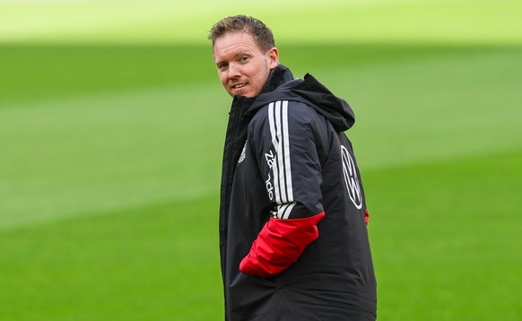 epa12858989 Germanys national soccer team head coach Julian Nagelsmann leads a training session in Stuttgart, Germany, 29 March 2026. Germany will face Ghana in a friendly soccer match on 30 March 20 ...