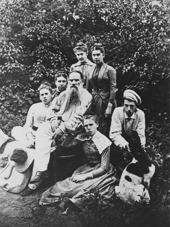 Count Lev Nikolayevich Tolstoy (1828-1910), also known as Leo Tolstoy, Russian novelist, short story writer, philosopher and playwright. Picture Shows: Tolstoy in the centre of a family group at his Y ...