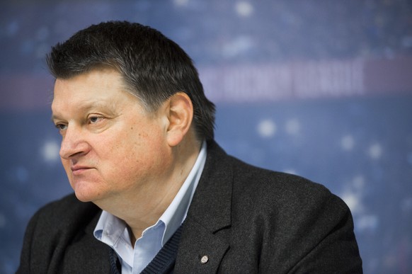 Gaudenz Domenig, president of the HC Davos, is pictured during a press conference prior to the Champions Hockey League semi-finals ice hockey match between HC Davos and Froelunda Goeteborg, in the Vai ...