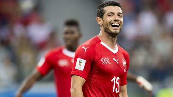 epa06845946 Switzerland&#039;s midfielder Blerim Dzemaili, reacts after the FIFA World Cup 2018 group E preliminary round soccer match between Switzerland and Costa Rica in Nizhny Novgorod, Russia, 27 ...