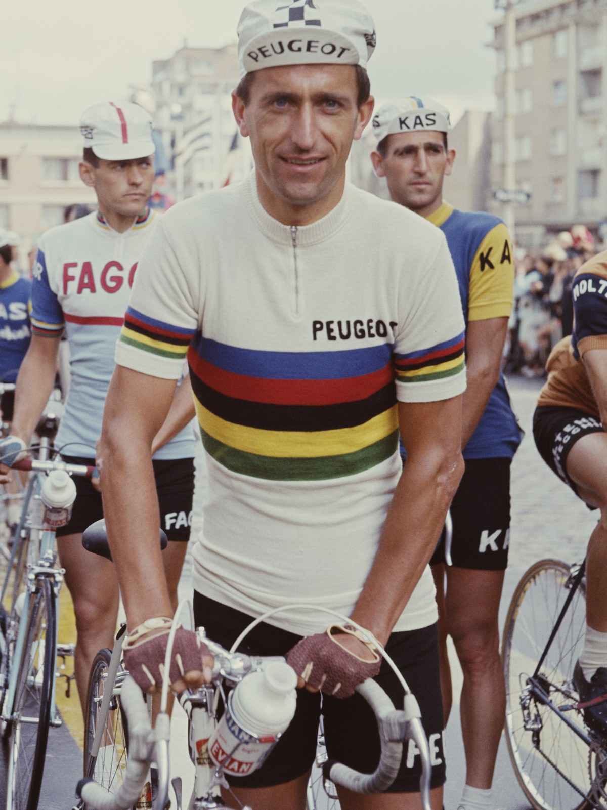 CyclistTom 'Tommy' Simpson of Great Britain wearing the rainbow jersey of the World Road Race champion before the first stage of the Tour de France on 21st June 1966 in Nancy, France. (Photo ...