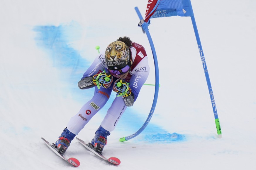 Italy&#039;s Federica Brignone wins an alpine ski, women&#039;s World Cup giant slalom, in Sestriere, Italy, Saturday, Feb. 22, 2025. (AP Photo/Piermarco Tacca)