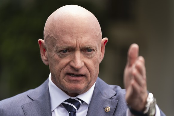 Sen. Mark Kelly, D-Ariz., speaks about the southern border outside the West Wing of the White House, Tuesday, June 4, 2024, in Washington. (AP Photo/Manuel Balce Ceneta)
Mark Kelly