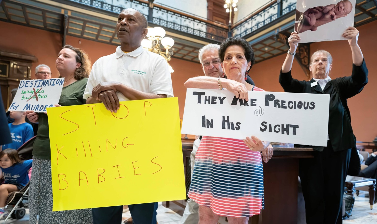 May 16, 2023, Columbia, South Carolina, United States: Demonstrators gather with placards and signs in the lobby of the South Carolina Statehouse where the Gov. Henry McMaster called the House of Repr ...