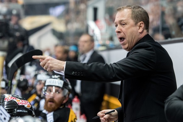 LuganoÕs head coach Greg Ireland reacts during the seventh match of the playoff final of the National League of the ice hockey Swiss Championship between the HC Lugano and the ZSC Lions, at the ice st ...