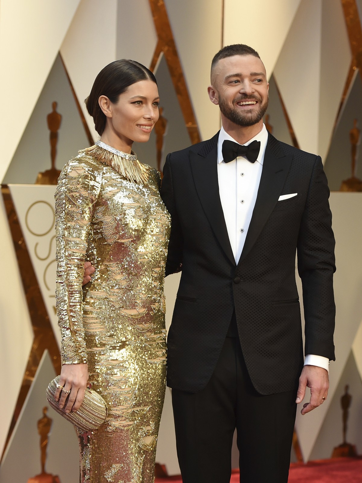 Jessica Biel, left, and Justin Timberlake arrive at the Oscars on Sunday, Feb. 26, 2017, at the Dolby Theatre in Los Angeles. (Photo by Jordan Strauss/Invision/AP)