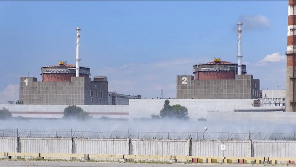 epa10110517 A still image taken a handout video provided by the Russian Defence Ministry&#039;s press service shows a general view of the Zaporizhzhia Nuclear Power Station (ZNPP) in Enerhodar, southe ...