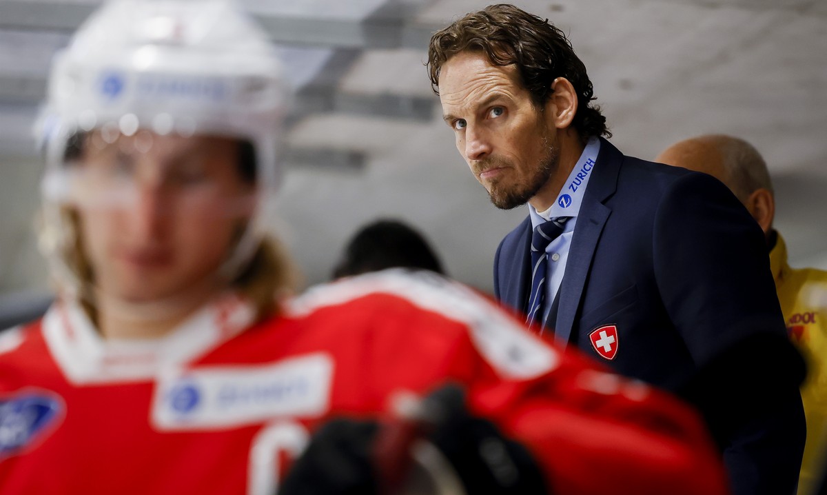 Switzerland's headcoach Patrick Fischer reacts during the test ice hockey international game between Switzerland and Latvia at the Guettingersreuti hall in Weinfelden, Switzerland, on Saturday, 3 ...