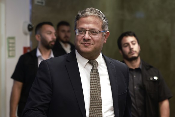 FILE - Israel&#039;s National Security Minister Itamar Ben-Gvir arrives for a weekly cabinet meeting, at the prime minister&#039;s office in Jerusalem Sunday, Aug. 27, 2023. Israel&#039;s internal sec ...