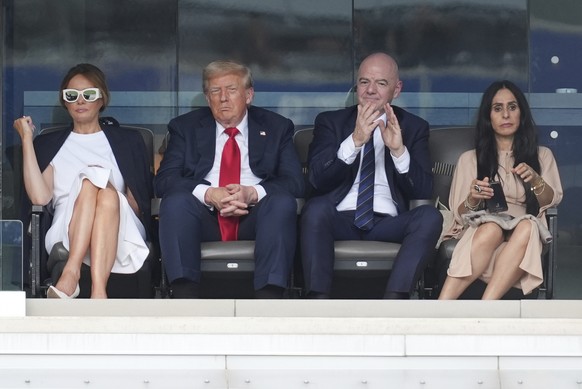 Leena Al Ashqar, from right, her husband FIFA President Gianni Infantino, President Donald Trump and first lady Melania Trump look on at the conclusion of the Club World Cup final soccer match, at Met ...
