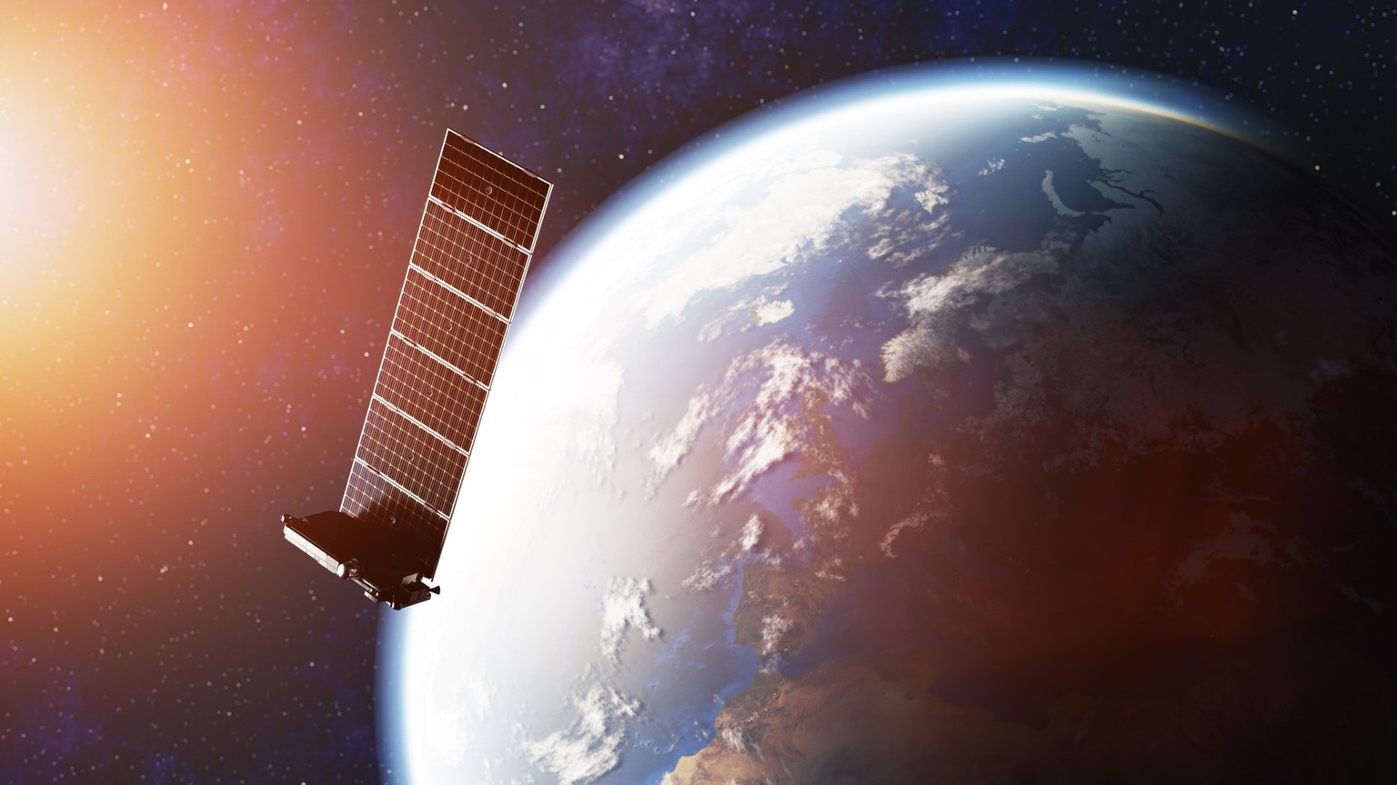 Internet starlink satellite in space near Earth. 3d render