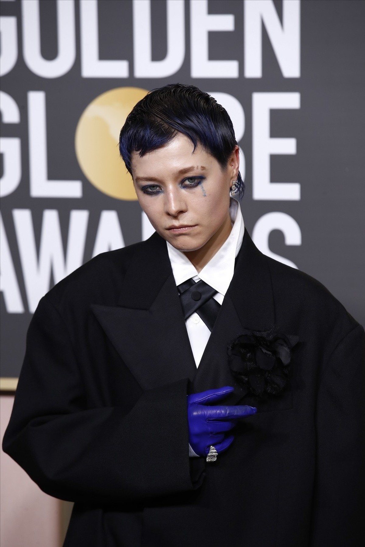 epa10399172 Emma D'Arcy arrives for the 80th annual Golden Globe Awards ceremony at the Beverly Hilton Hotel, in Beverly Hills, California, USA, 10 January 2023. Artists in various film and telev ...